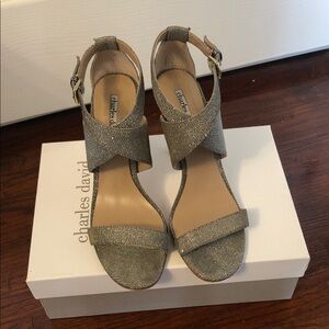 Charles David Shimmery Gold Cross-Strap Ankle Sandals